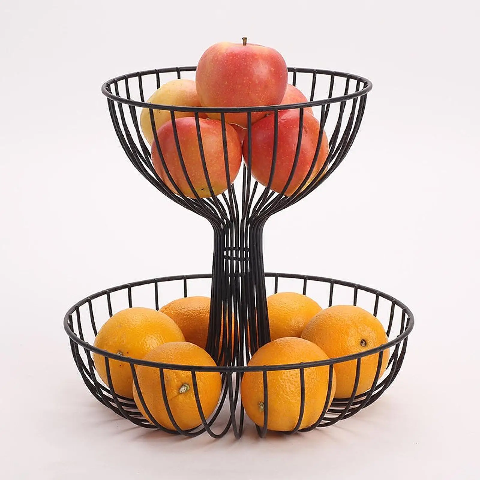 Metal 2 Tier Fruit Basket Stand Fruit Holder Sturdy Multipurpose Large Capacity Bread Storage Rack for Counter Oranges Candies