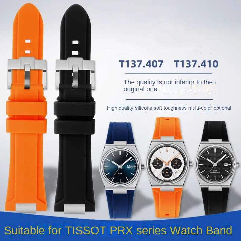 

Ремешок резиновый для часов TISSOT PRX Super Player, быстросъемный спортивный силиконовый браслет черного и синего цвета, 24 х12 мм, T137.407/410