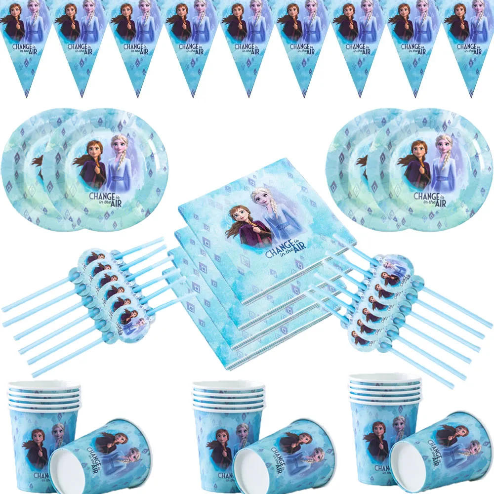 

Frozen Princess 2 Themed Party Disney Girls Cartoon Disposable Cutlery Plate Mug Napkin Ornament Birthday Baby Shower Supplies