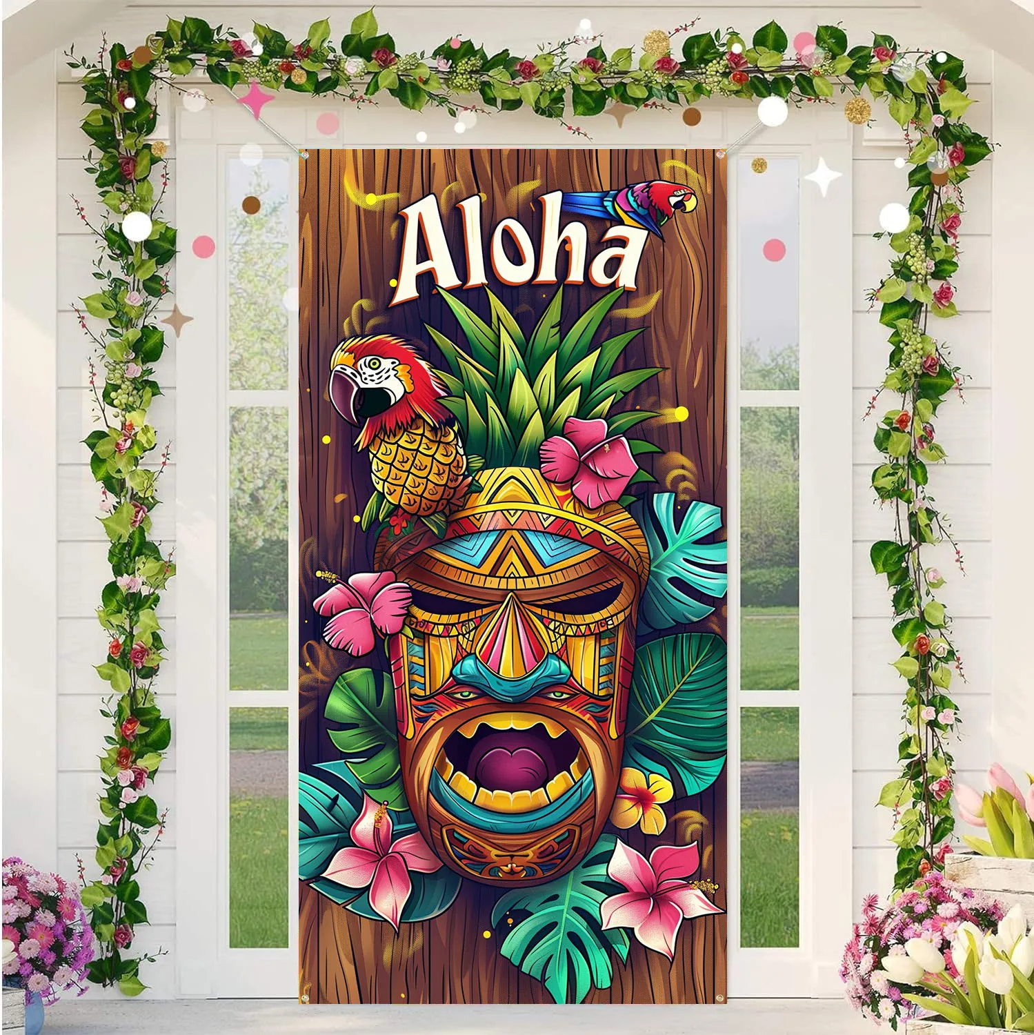 70x35 Inch Summer Door Door Cover Banner Hawaiian Theme Party Decor Totem Door Banner Sign Outdoor Birthday Baby Shower Backdrop