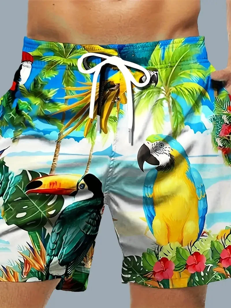 الرجال الاستوائية الببغاء طباعة الرباط السراويل طباعة كاملة الصيف المتضخم شورتات للبحر الرجال السباحة جذع بحر