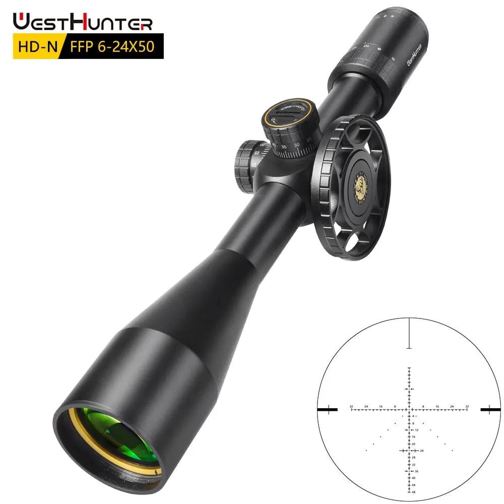 

WESTHUNTER HD-N 6-24x50 Riflescope First Focal Plane Hunting Scope 1/8 MOA Turret Glass Etched Reticle Lock Reset Optical Sights