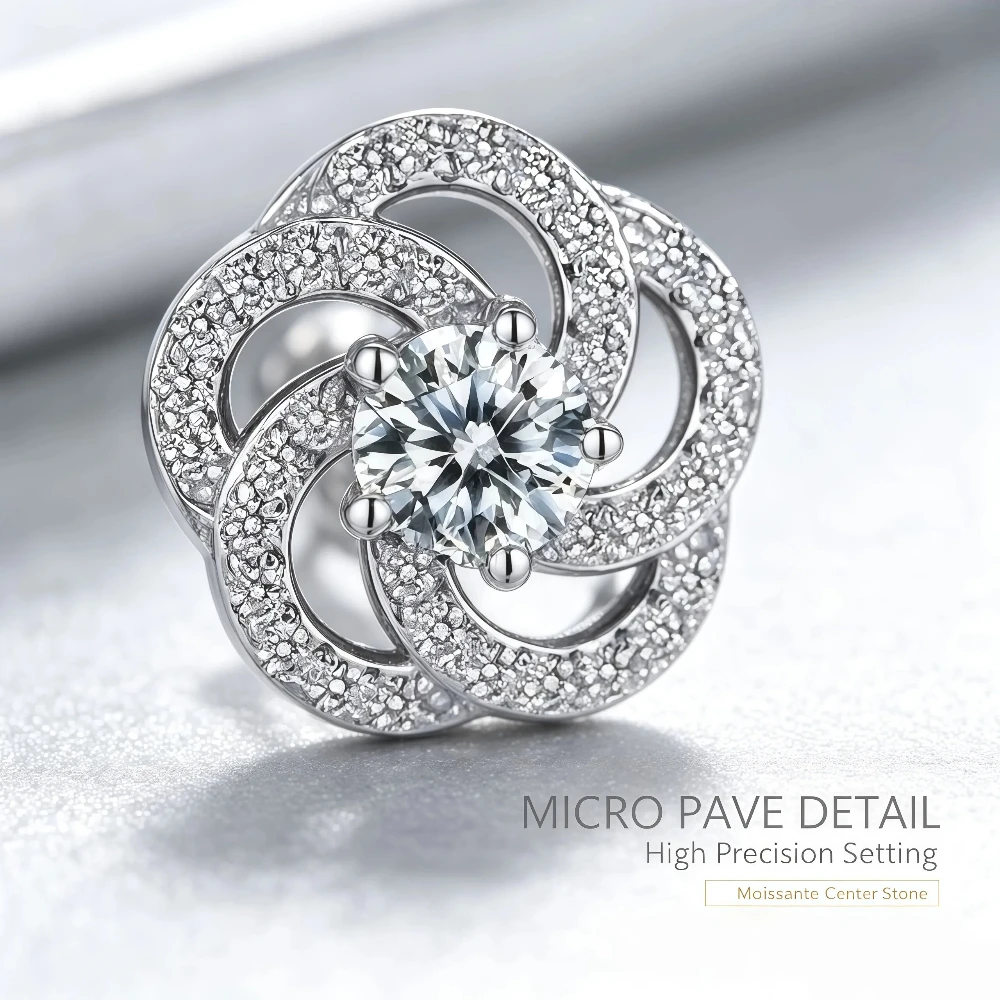 JOIAS HOME Certified D VVS1 Moissanite Stud Earrings Rotating Flower 0.5CT 925 Sterling Silver Earring Fine Jewelry For Women