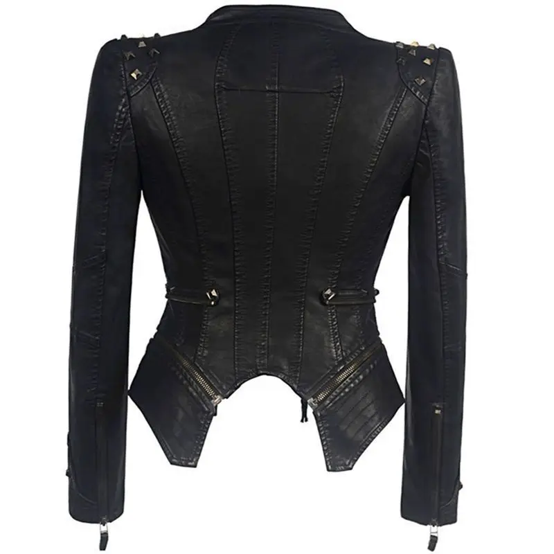 Goth Slim Short Leather Jacket Womens Coats Winter Harajuku Fashion Tops Women Y2k Rivet Jackets Biker Clothes Plus Size Outwear