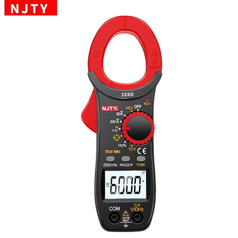 NJTY Digitales Zangenmessgerät, 600 A, DC/AC-Strom, automatische Reichweite, Multimeter, 6000 Zählungen, Voltmeter, Amperemeter, Zange, NCV, Ohm, Elektriker-Werkzeuge