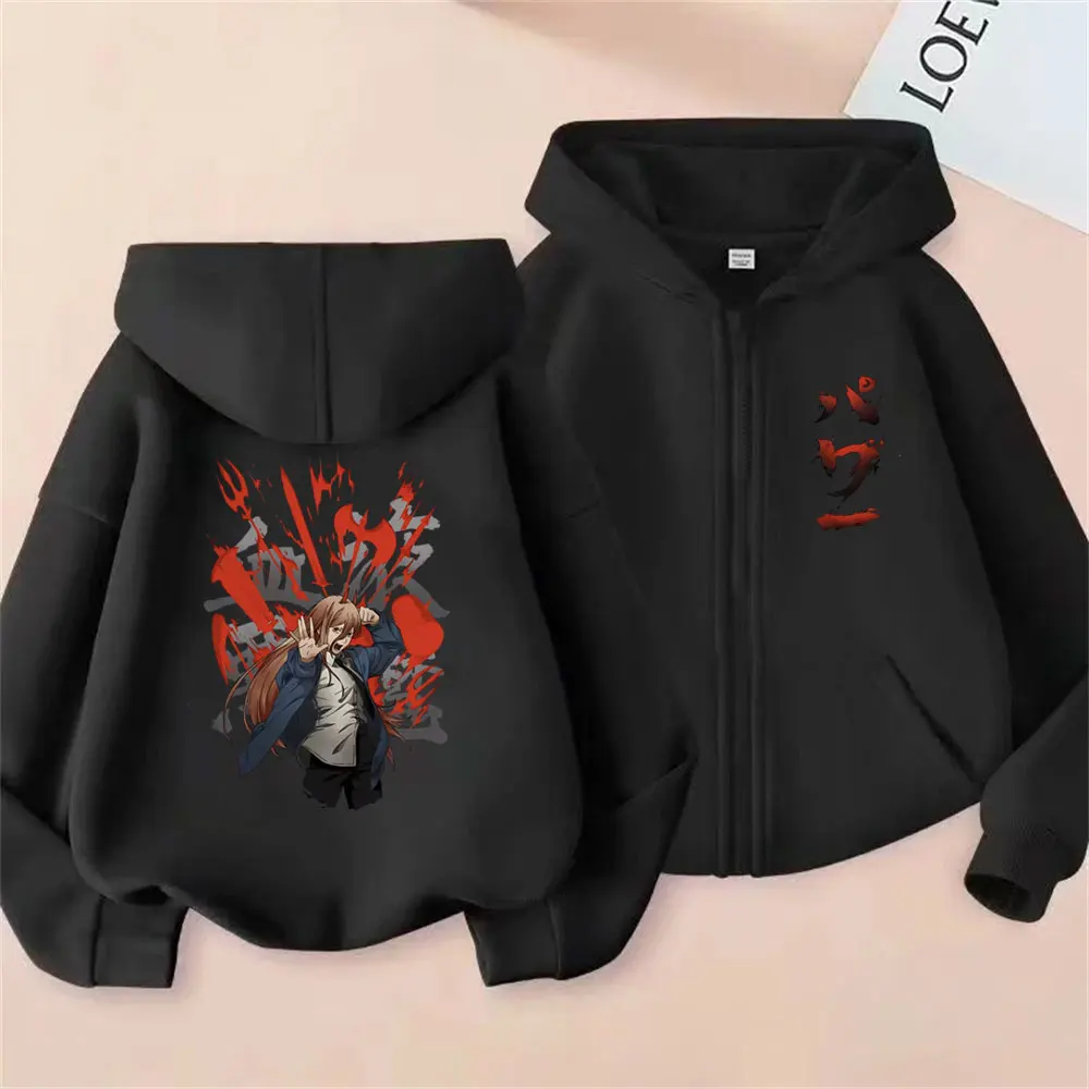 

Anime Chainsaw Man Power Zipper Hoodie Cartoon Manga Graphic Print Zip Up Jackct Coat Men Women Fashion Casual Oversized Hoodies