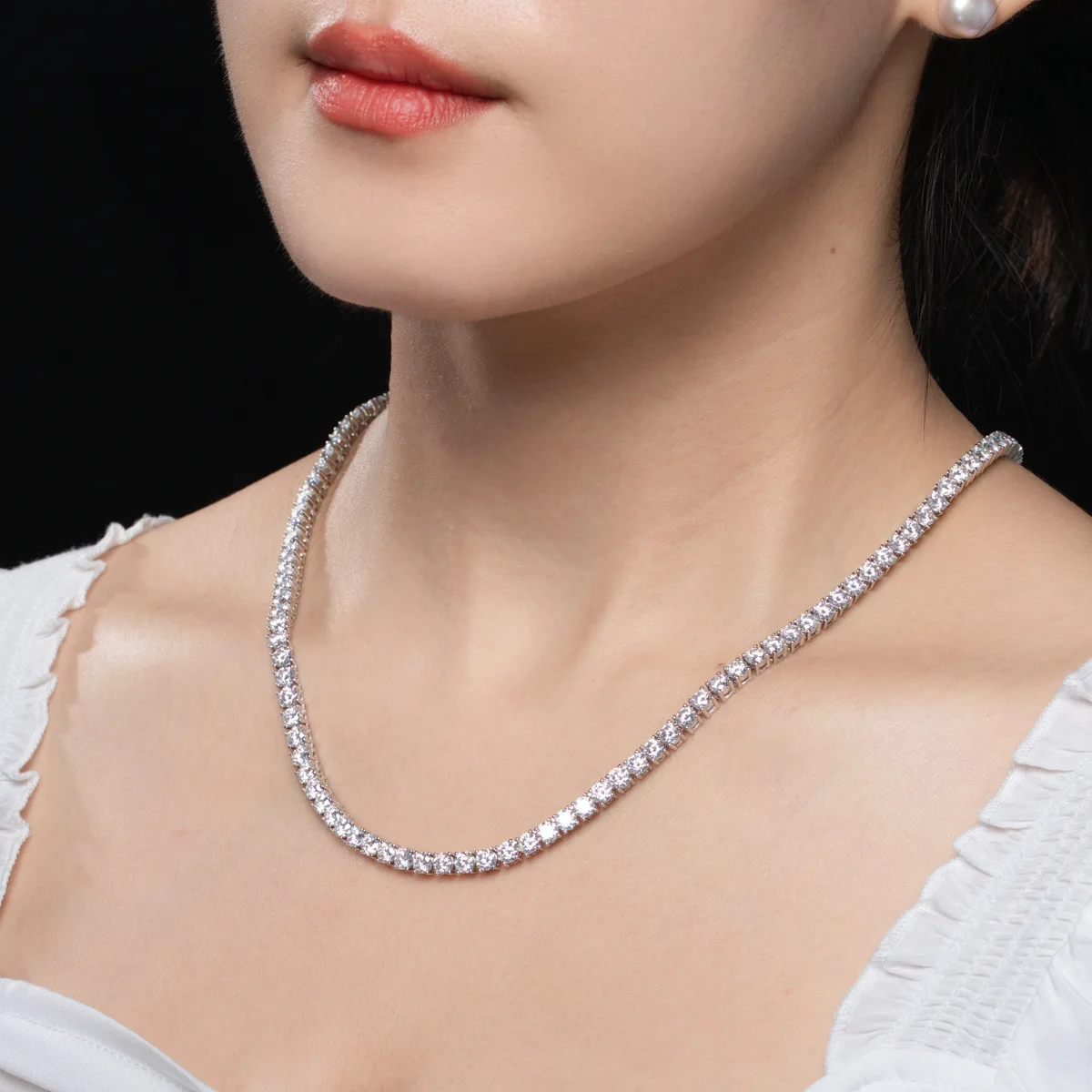 Certified GRA Moissanite Tennis Necklace 3/4/5/6mm Solid 925 Sterling Silver Diamond Tennis Necklaces for Women Man MS035