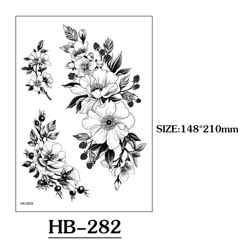 Sexy Flower Waterproof Temporary Tattoos Sticker Arm Rose Tattoo for Women Black Line 3D Body Art Wrist Ankle Leg Fake Tattoos