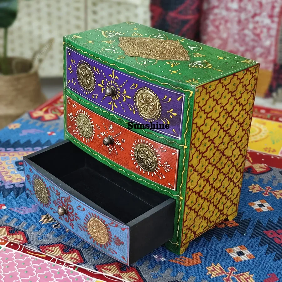 

YMedieval style jewelry box solid wood painted storage handmade makeup simple and modern