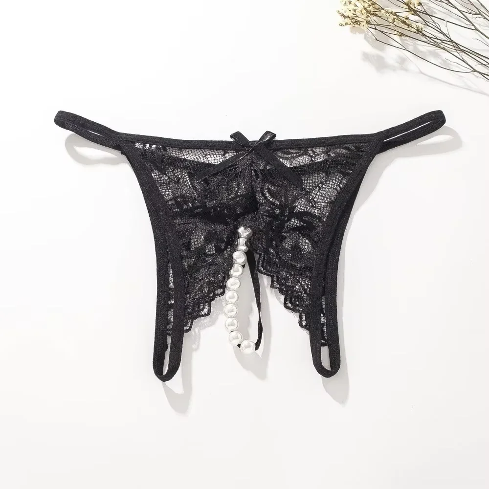 Bragas sexuales para mujer con juguetes de perlas, lencería sin rastro, tangas de caderas abiertas, ropa interior transparente de malla, Tanga con entrepierna en T