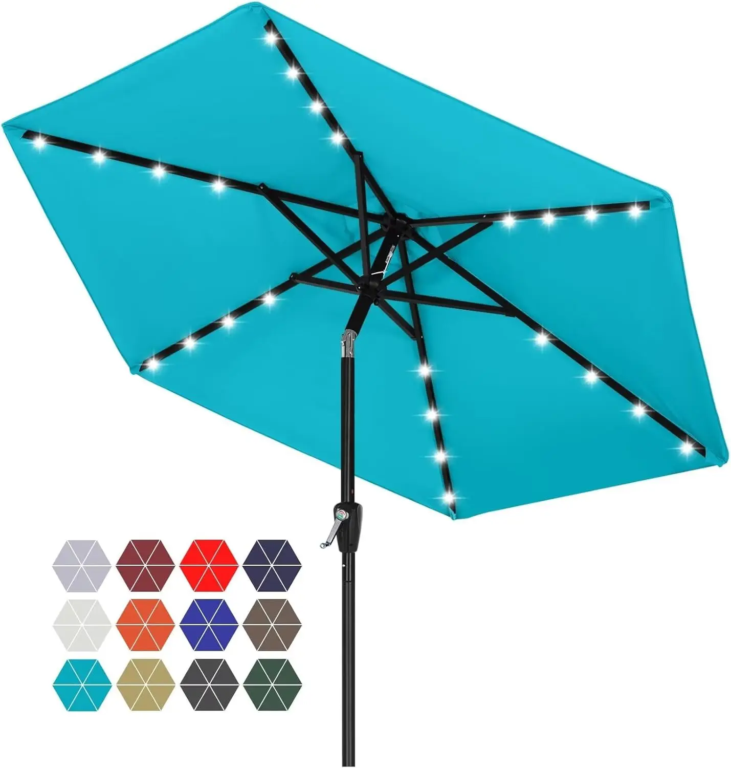 

Durable Solar LED Patio Umbrella with 24 Lights, 7.5FT Turquoise for Outdoor Shade