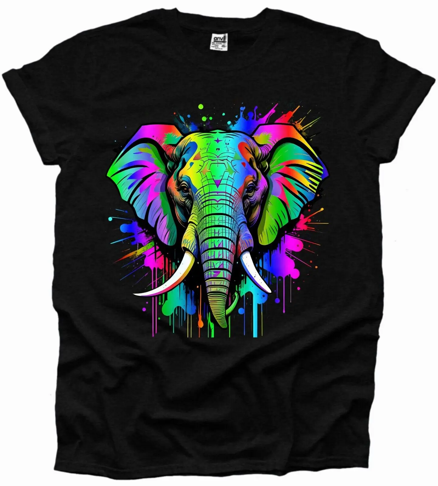 

Elephant Wild Abstract Art Rainbow Painted Animal Men Woman Unisex Tshirt UK