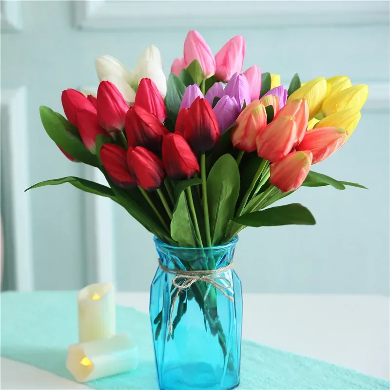 Hot Sale 7 Head/bunch PU Tulips Artificial Flowers Real Touch Artificiales Tulip Flower for Home Wedding Party Decoration Flower