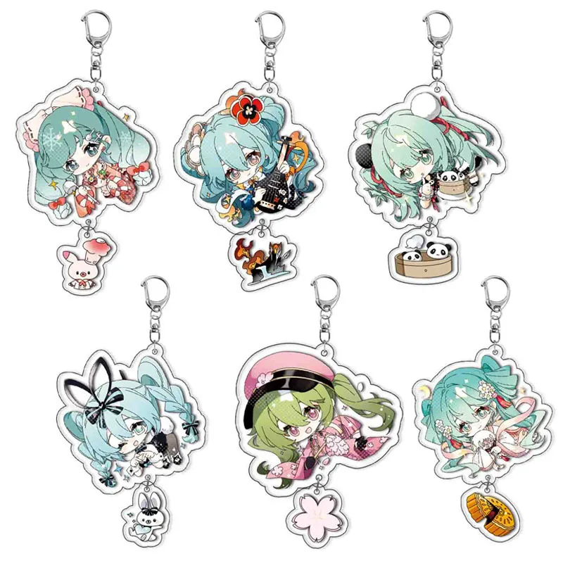 Kawaii Anime Vocaloid Hatsune Miku Sweet Acrylic Keychain Cute Cartoon Character Lovely Bag Pendant Toys for Girls