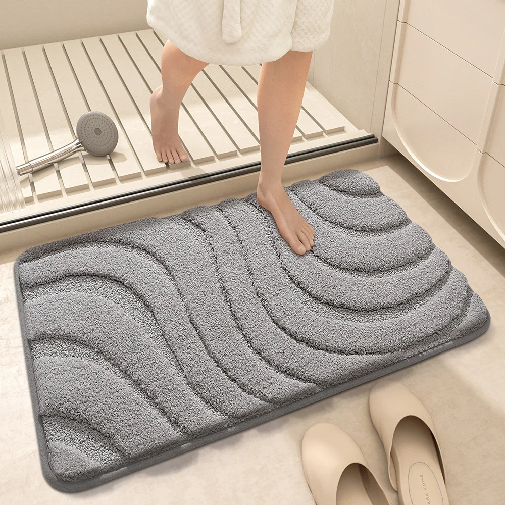 High-quality Bathroom Carpet Thickened Flocking Bath Mat 3D Blanket Surface Technology Superfiber Non-slip Water Absorption