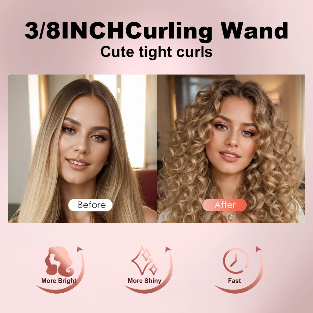 9 มม.ผม Curling Iron,ขนาดเล็ก Barrel Hair Curling Wand สําหรับผมสั้นและยาว, เซรามิค Wand Curling Iron ความร้อนทันที