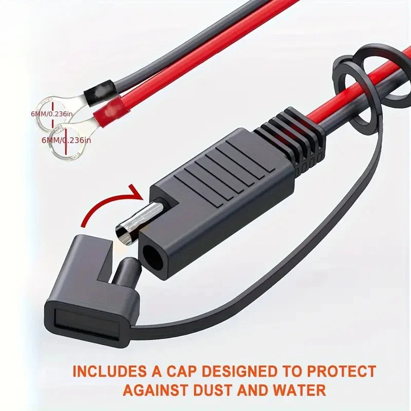 16AWG Tinned Copper Wire SAE to O-Ring Terminal Harness - Quick Disconnect Plug Extension Cable for Motorcycles, Cars, RVs