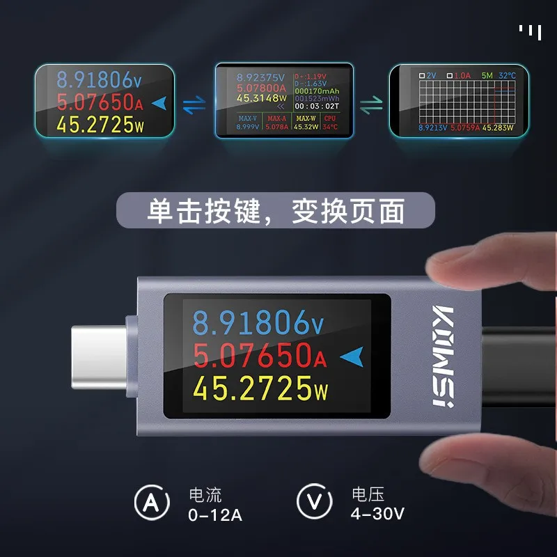 KWS-2303C USB Power Meter 12A High Current PD Fast Charging Tester DC Voltmeter Ammeter Watt Meter for Phone Charger