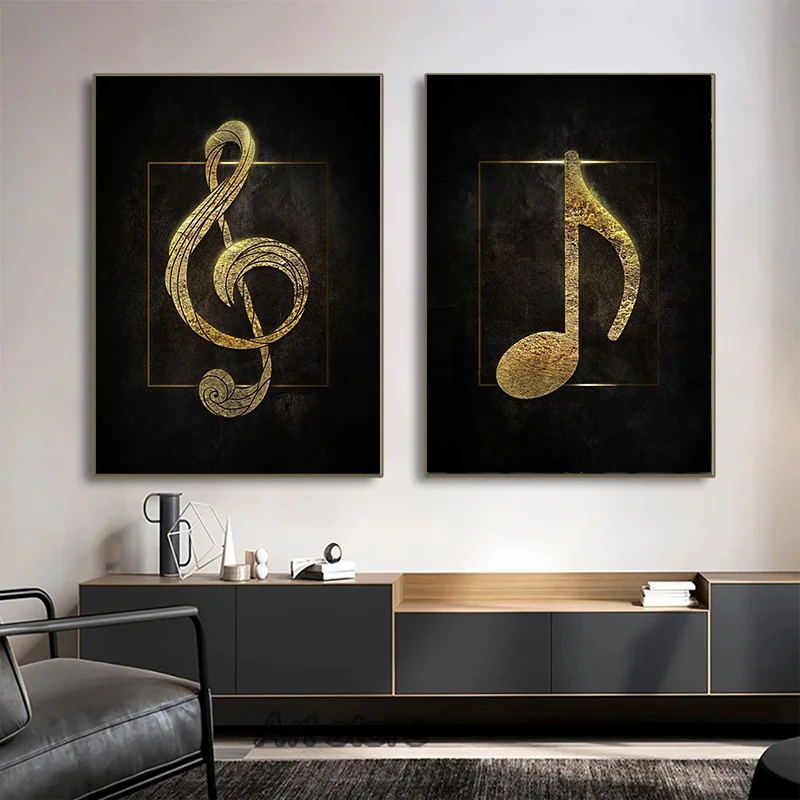 Black Golden Music Symbolic Canvas Painting Musical Instrument Posters and Prints Wall Art Picture Home Living Room Decoration