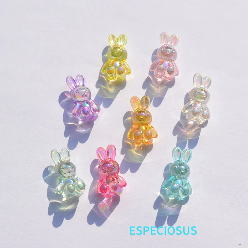 DIY Bracelet Accessories Multi Color Plated Acrylic Rabbit Beads Jewelry Making Departments Transparent Cute Animal Spacer 20pcs