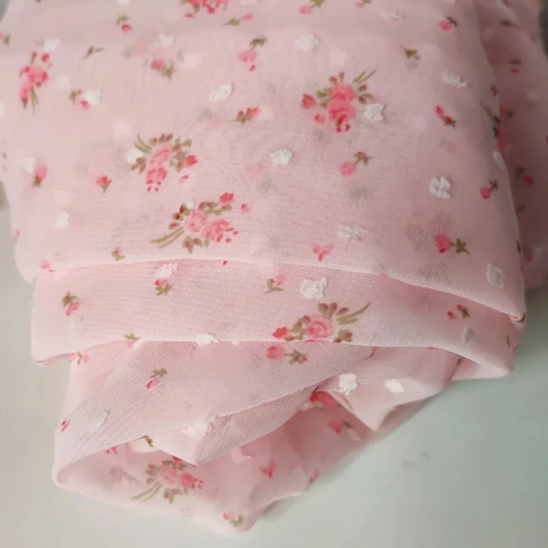 Chiffon Lace Fabrics Printed Floral Allover Flower Printing Pink Soft Sheer Chiffon Dress Fabrics By the meter