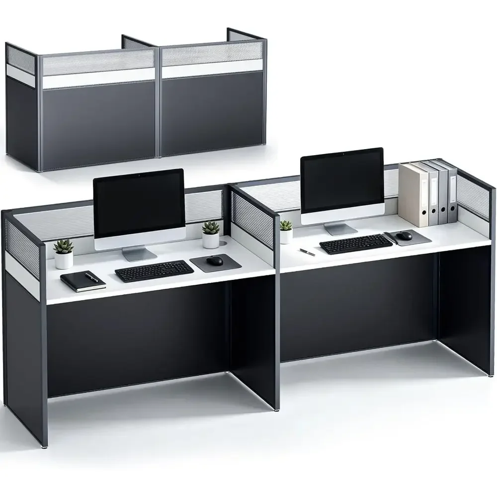 

2-Person Desk with 3-Sided Acrylic Privacy & Noise Reduction, Wooden Desk with Cable Management, 220lbs Capacity for Home or Off