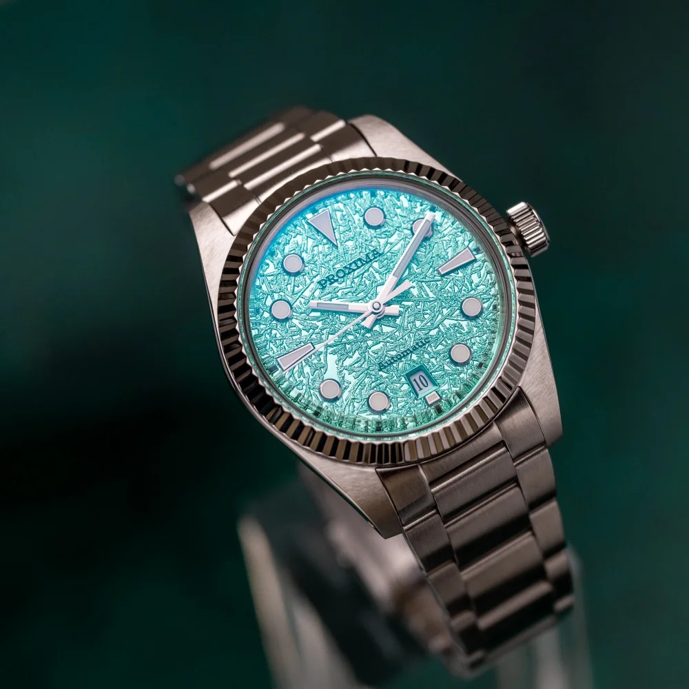 2024 Proxima PX1700-2BN Men Watch 37mm Fashion Ice Flower Texture Dial Sapphire Automatic Mechanical Carving Fluted Bezel
