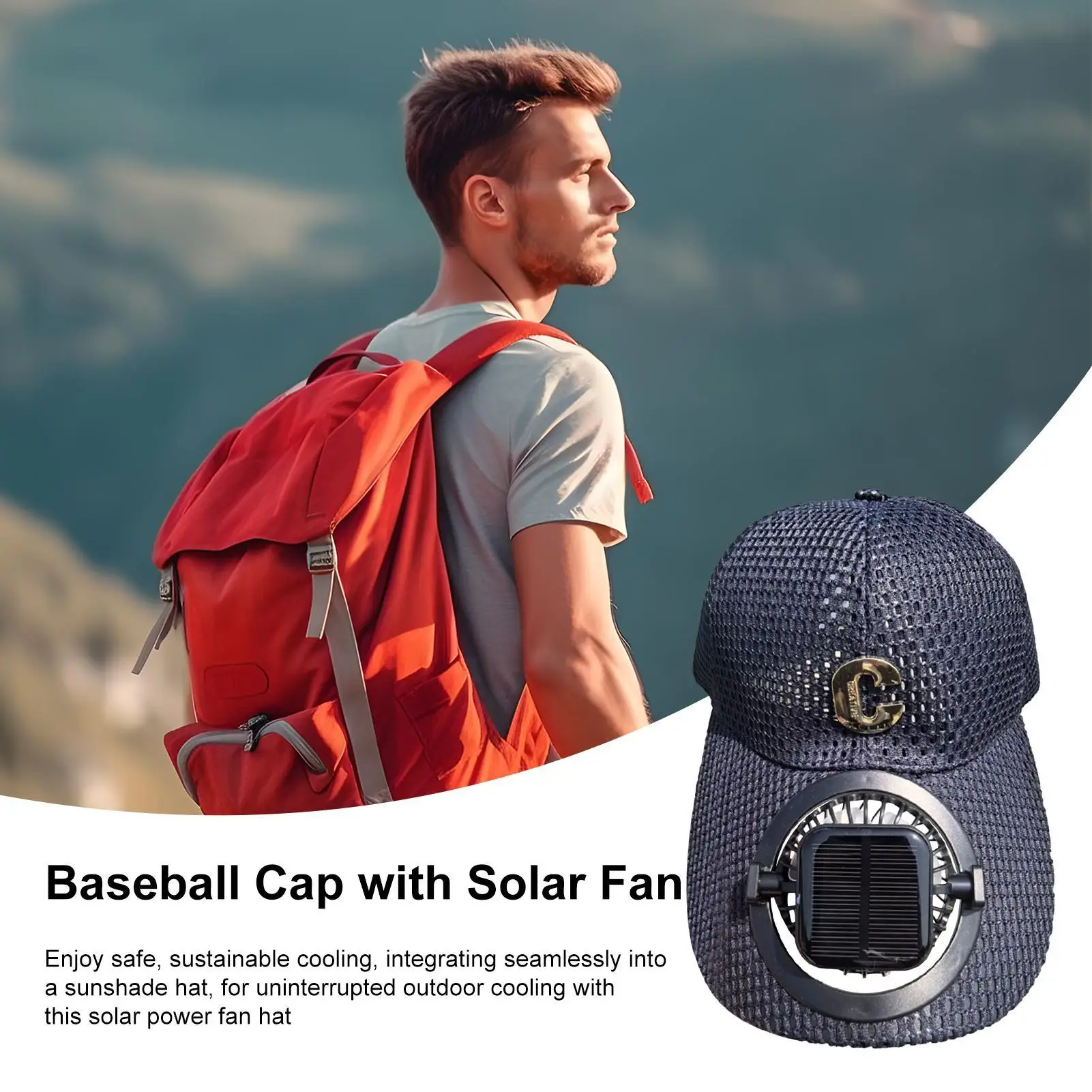 Czapka z wentylatorem solarnym, ładowana przez USB, oddychająca czapka z siatki z wentylatorem, unisex, nakrycie głowy, 3 prędkości, osłona przeciwsłoneczna, kaczy ogon do biegania, na plażę, do wędkowania.