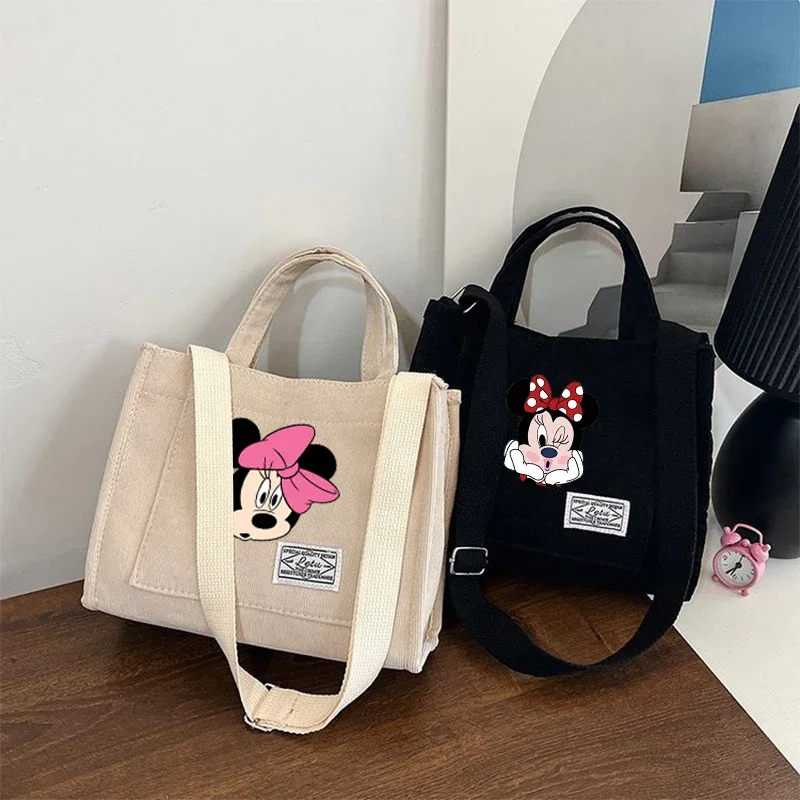 

Mickey Minnie Mouse Corduroy Women's Tote Bags Cartoon Fashion Trend Shoulde Ladies Handbags For Women Shopping Messenger Bag