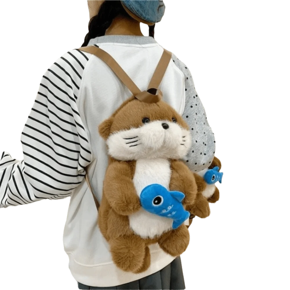 

Trend Cute Otter Holding Fish Backpack Casual Large Capacity Shoulder Bag Versatile Student Bag Gift