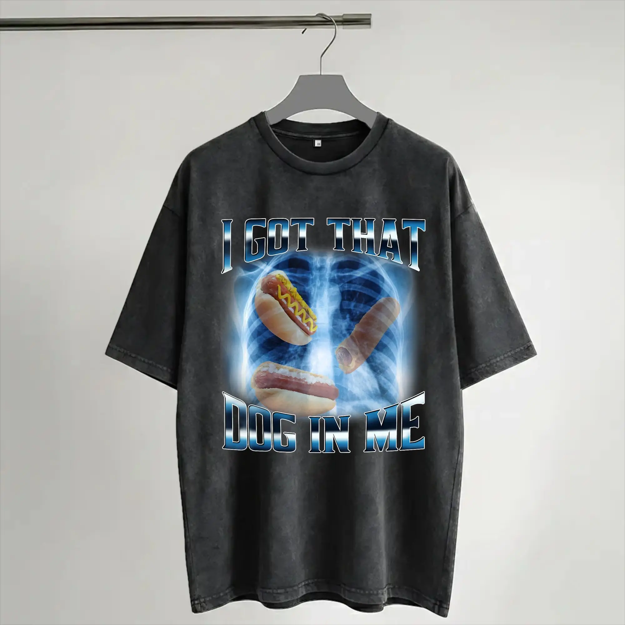 Harajuku Washed Shirt I Got That Dog in Me Funny Hot Dog Meme Xray Hotdog  Merch Vintage T Shirt Harajuku  Streetwear