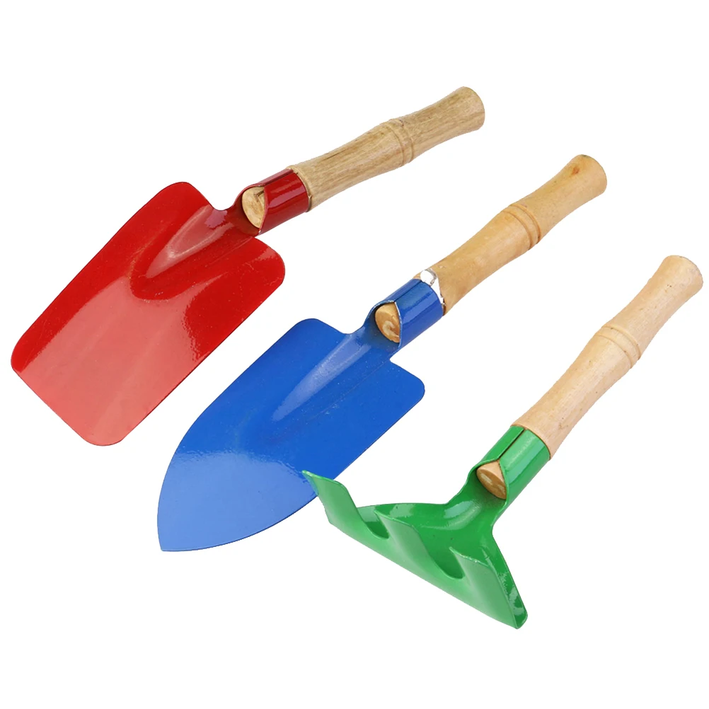 

2Set Children Garden Tool Set Mini Colored Iron Shovel Trowel Rake Anti-Skid Wooden Handle Colorful Outdoor Wood Garden Tool