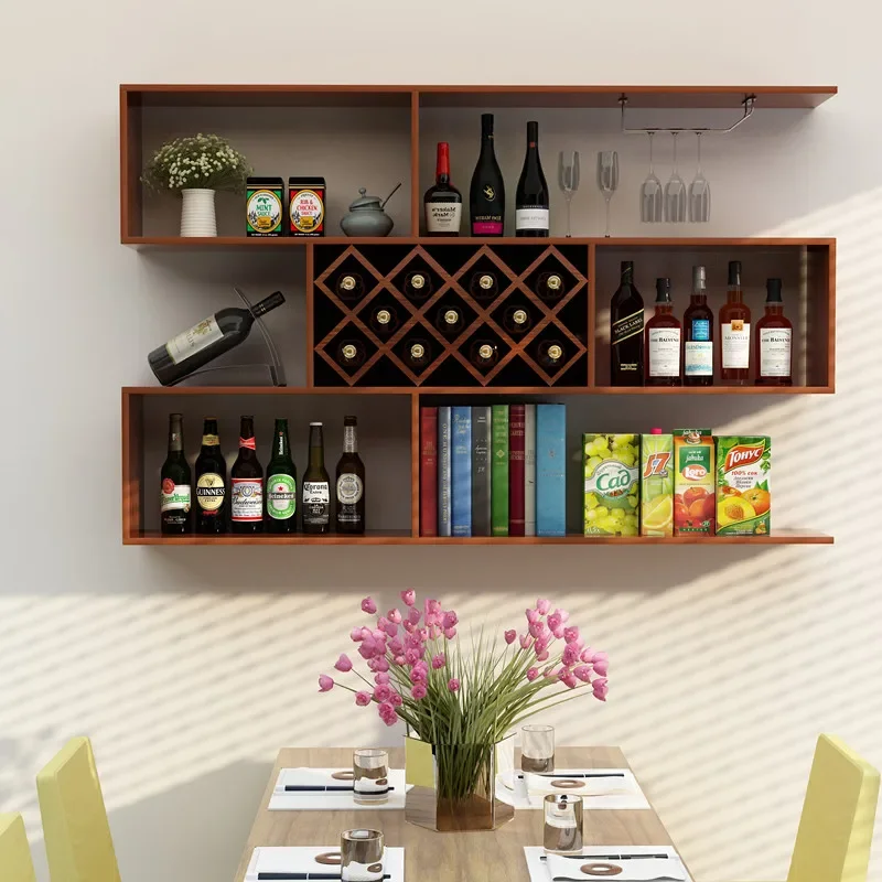 Hanging wine rack, wine cabinet wall mounted shelf, restaurant bar counter, solid wood simple wall mounted decorative shelf image 5