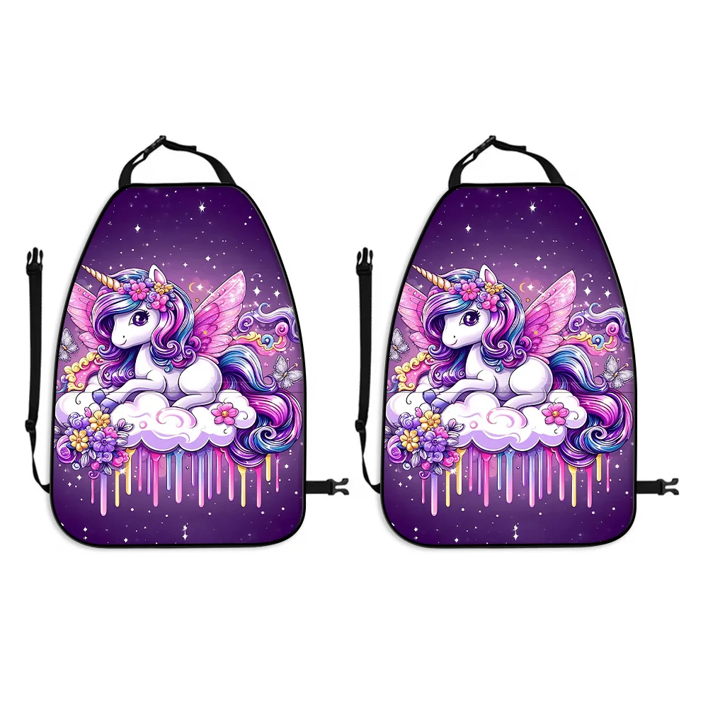 2pcs Set, Aesthetic Dreamy Healing Rainbow Mane Unicorn Starry Sky Flower Butterfly Pattern Car Seat Back Covers With Storage Po