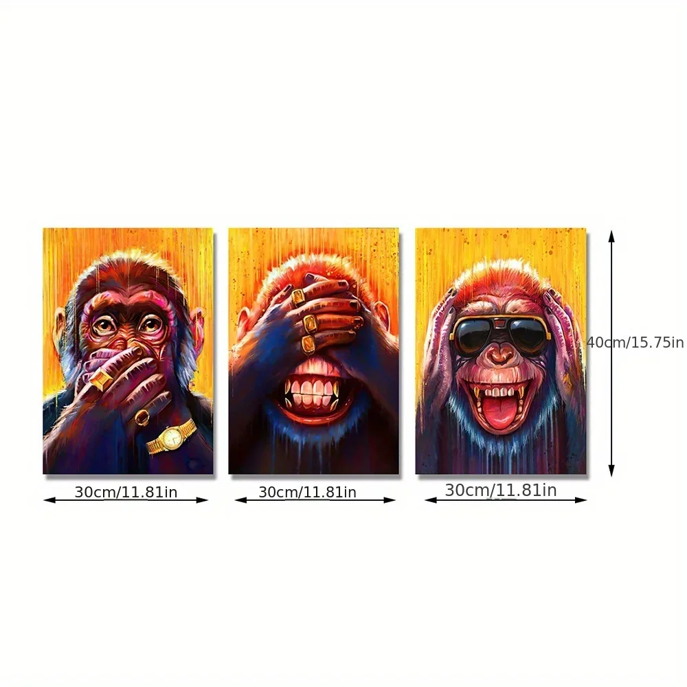 Multiple sizes 3pcs frameless Canvas Painting 3pcs Three Funny Animal Monkey Posters and Prints Animal Earphone Canvas Paintings