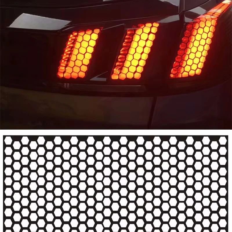 Car Rear Taillight Honeycomb Sticker, Fashionable Taillight, Black Fog Light, Smoke Film Decal, Ford Mustang