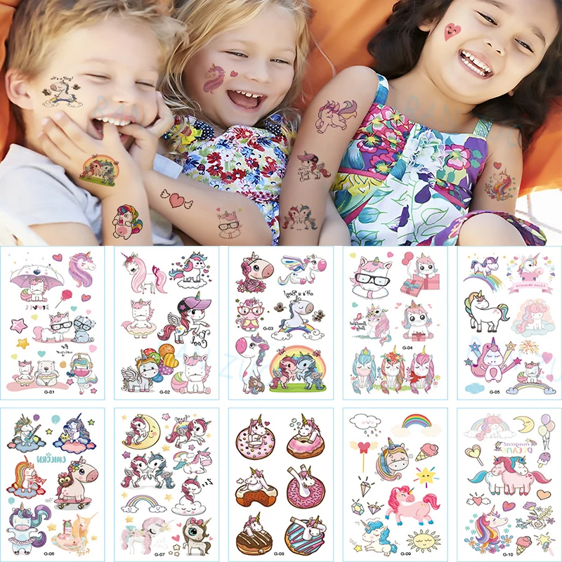 Temporary Tattoos Child Children Stickers Children\'s Baby Tattoo Waterproof Kids Tatoos Sticker Unicorn the Face Transfer Girls