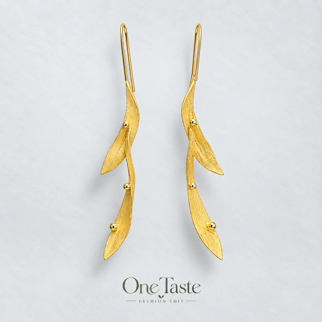 Golden Delicate Long Leaf Charm Dangle Drop Earrings For Women Designer Trendy Unique Statement Earring With S925 Silver Hooks