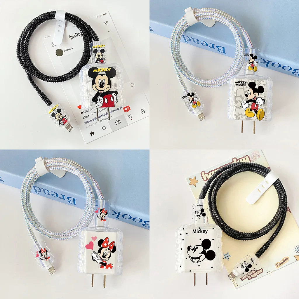 

5Pcs/Set Cute Minnie Mickey Cartoon Set Cable Protector for iPhone / iPad 18W/20W Charger Case Phone Wire Cord Organizers