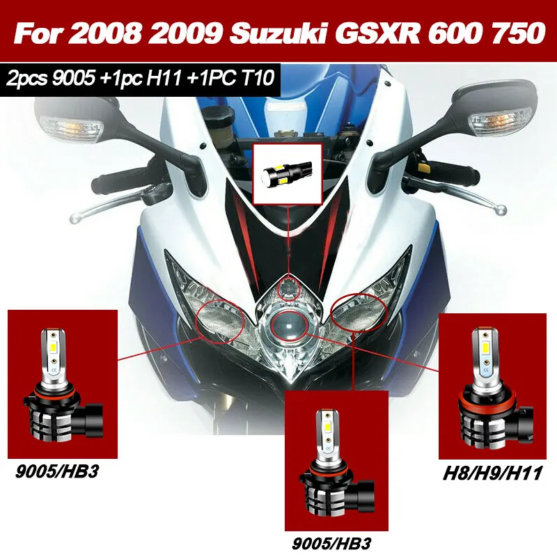 مجموعة مصابيح منتزهات الدراجات النارية العالية والمنخفضة ، مصابيح أمامية ليد ، أبيض ، 9600 لومن ، من من من من من من من نوع X ، من من من من نوع Suzuki GSXR ، 4 #2