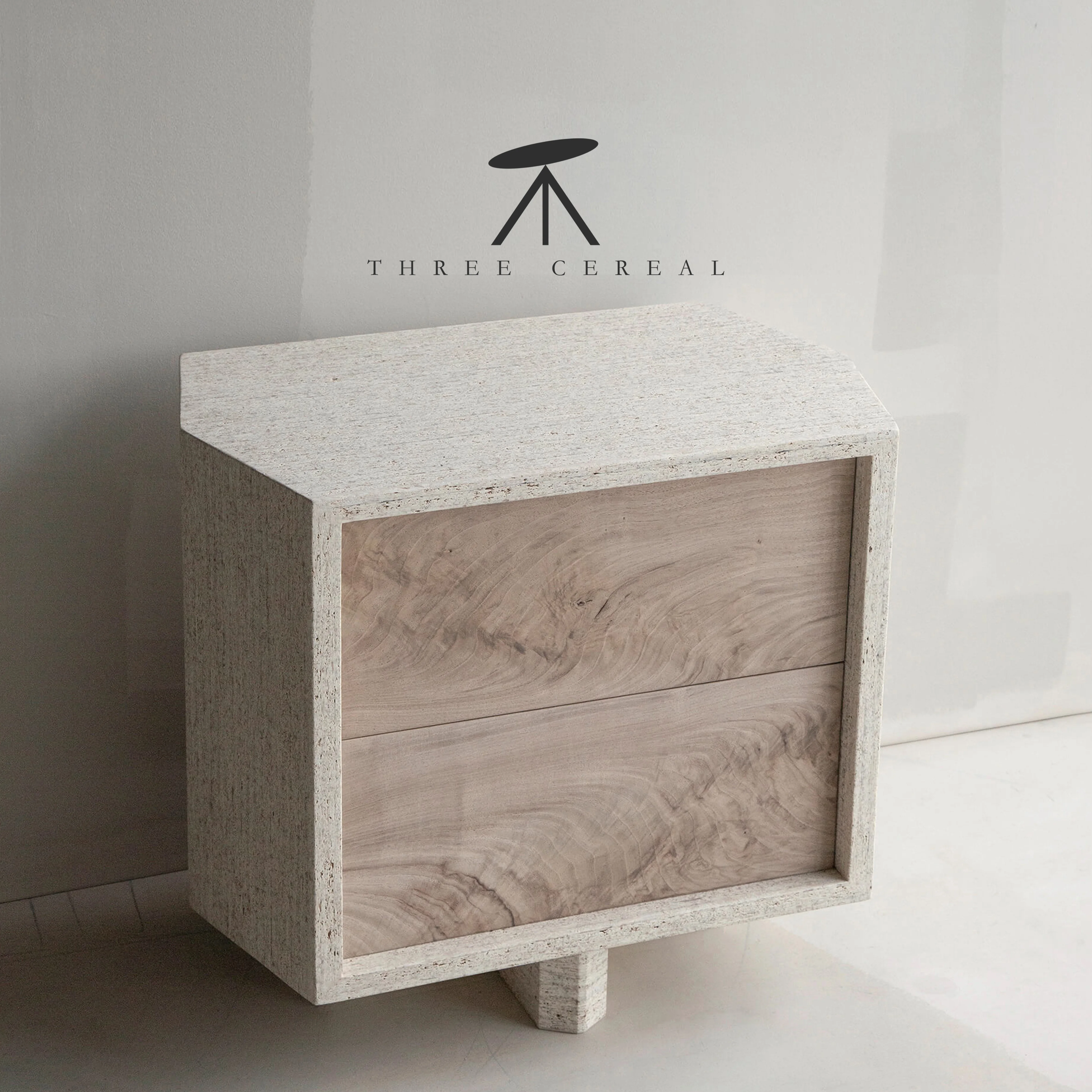 Creative Art Design of Sanhe Home Furnishing Medieval Furniture-Natural Cave Stone with Drawer Retro Bedside Table