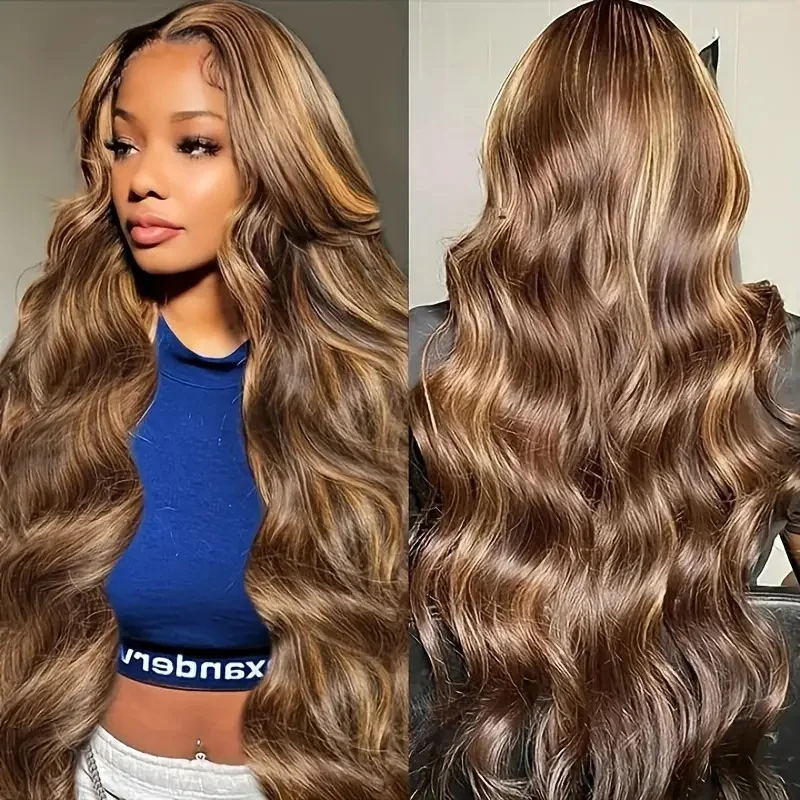 Perruque Lace Front Wig Body Wave Naturelle, Cheveux Humains Colorés, Blond Miel, 13x6, 30 Pouces, à Reflets, pour Femme