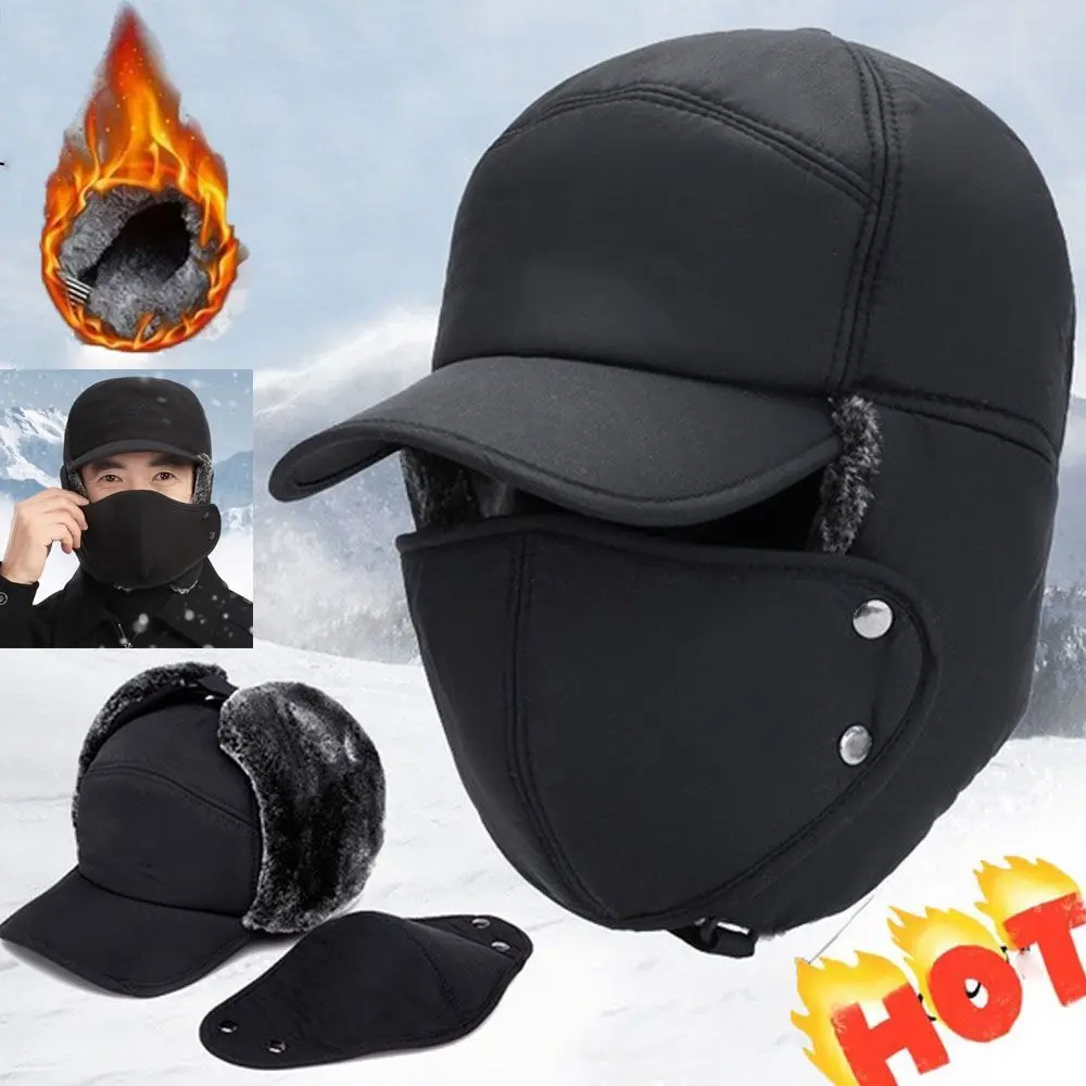 Sports Windproof Winter Hats With Earflap Mask Winter Ski Warm Snow Cap Cotton Ear Protection Bomber Hats Outdoors