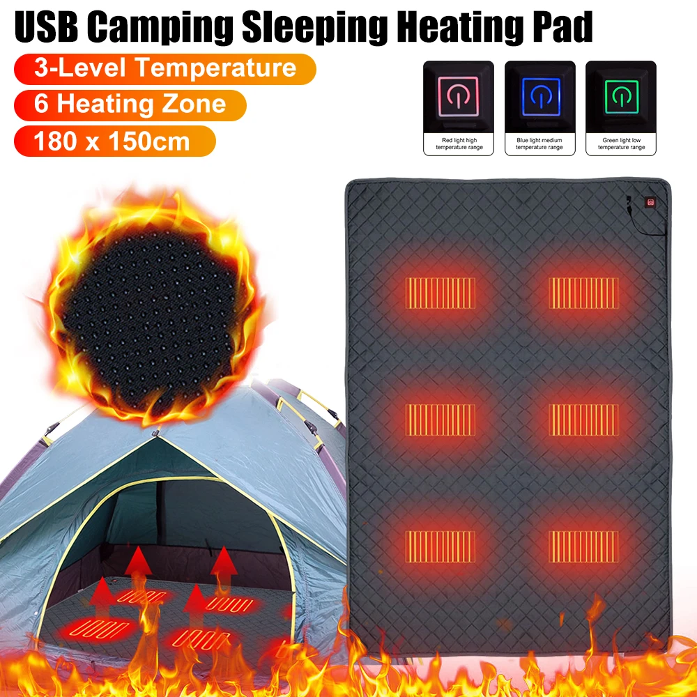 

Winter 5V USB Electric Heated Pad Cold-Resistant Sleeping Heating Mattress 3-Level Temperature Warmer Mat For Outdoor Camping