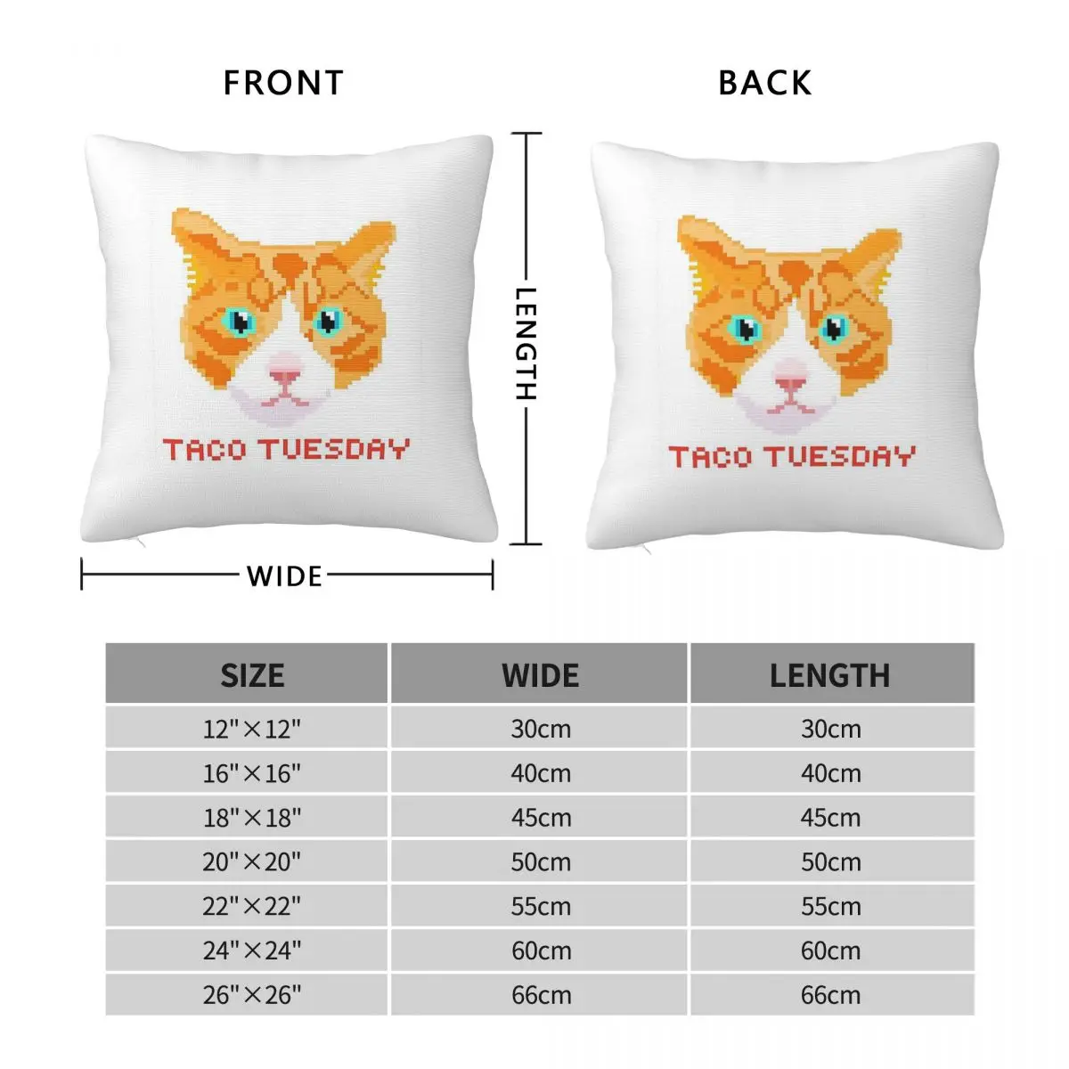 Flanoy The Cat Taco Tuesday Square Pillowcase Polyester Linen Velvet Pattern Zip Decorative Car Cushion Cover