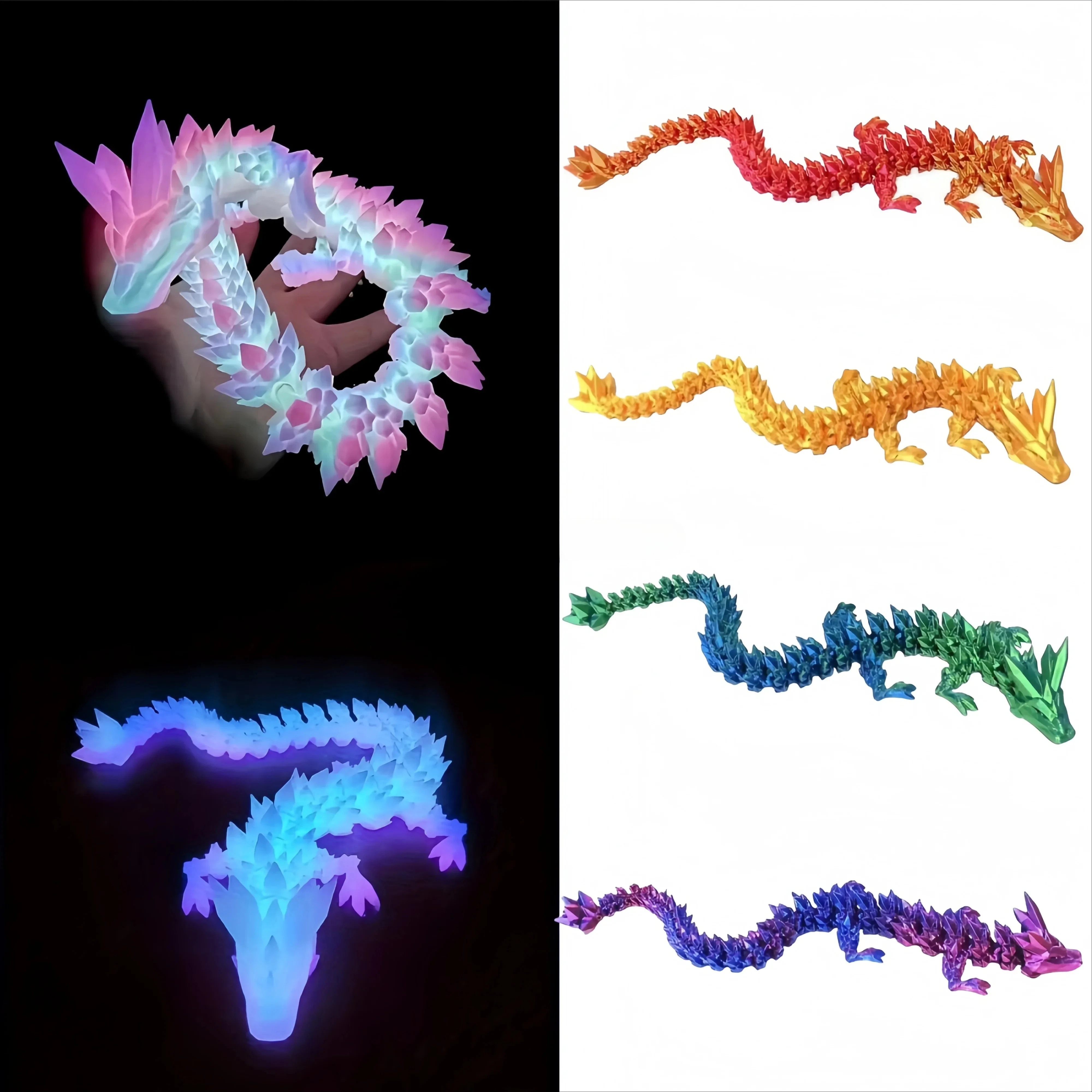 Luminous Toy 3D Printed Dragon Glow in the Dark Flying Dragon Rotatable Articulated Wing Dragons Home Office Ornaments Kids Gift