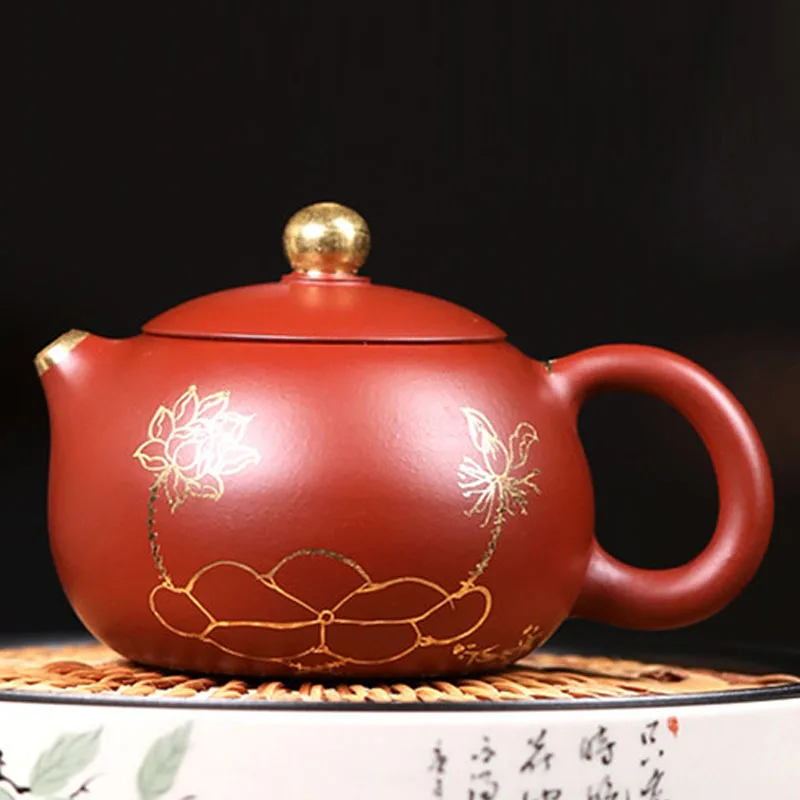 

Chinese Style Lotus Pattern Xishi Teapot , Purple Clay Raw ore Dahongpao, Kung Fu Household, Pure Handmade, 120cc, Tea Pots, 1Pc