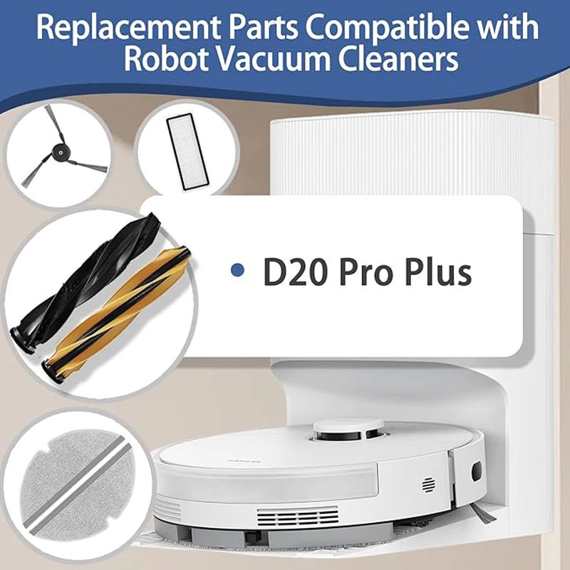 For Dreame D20 Pro Plus Robot Vacuum Accessories:HEPA Filters Mop Pads Dust Bag Side Brush Replacement Parts