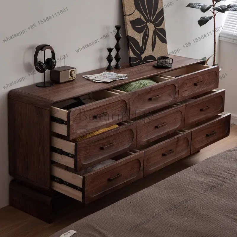 Customization Nordic Solid Wood Black Walnut Retro Storage Nine Chest Simple