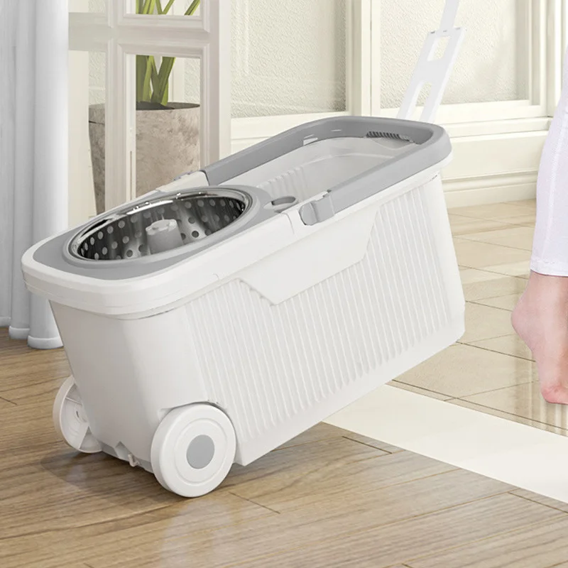 Rotary Mop Rod Universal Hand-free Household Automatic Dehydration Lazy Mopping Artifact Mops Cleaning Spin Mop with Bucket